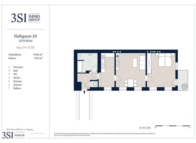 Wohnung zum Kauf 549.000 € 2 Zimmer 70 m² 3. Geschoss Halbgasse 20 Wien 1070