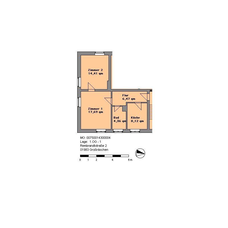 Wohnung zur Miete 295 € 2 Zimmer 51,2 m²<br/>Wohnfläche 2.<br/>Geschoss Rembrandtstraße 10 Großräschen Großräschen 01983