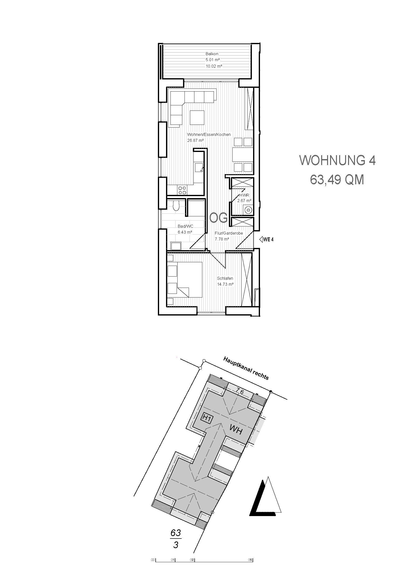 Wohnung zum Kauf 268.000 € 2 Zimmer 63,5 m²<br/>Wohnfläche 1.<br/>Geschoss ab sofort<br/>Verfügbarkeit Papenburg - Untenende Papenburg 26871