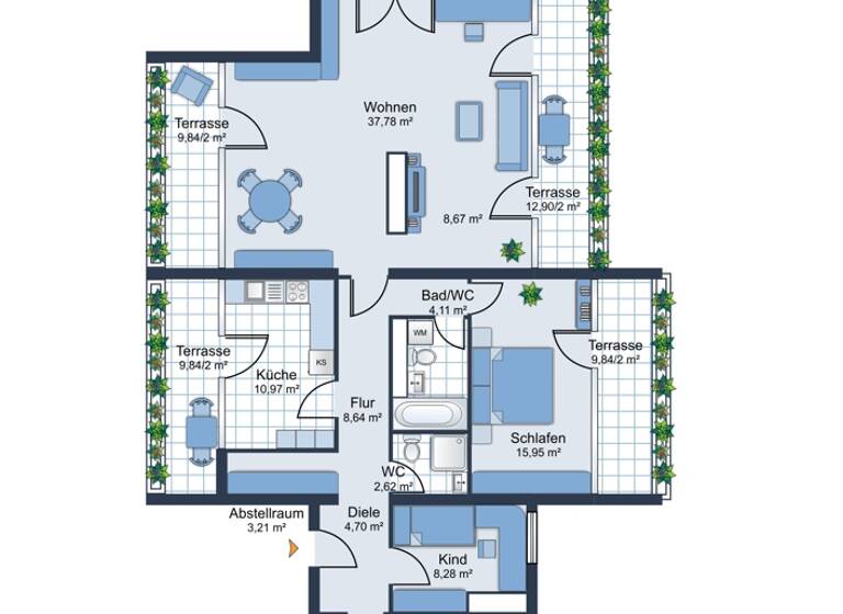 Penthouse zum Kauf 495.000 € 4,5 Zimmer 158 m²<br/>Wohnfläche 7.<br/>Geschoss ab sofort<br/>Verfügbarkeit Oststadt Karlsruhe / Oststadt 76131