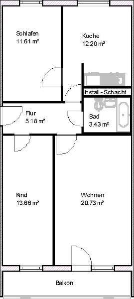 Wohnung zur Miete 446 € 3 Zimmer 68,5 m²<br/>Wohnfläche 4.<br/>Geschoss Sankt-Josef-Straße 20d Marktbreite Magdeburg 39130