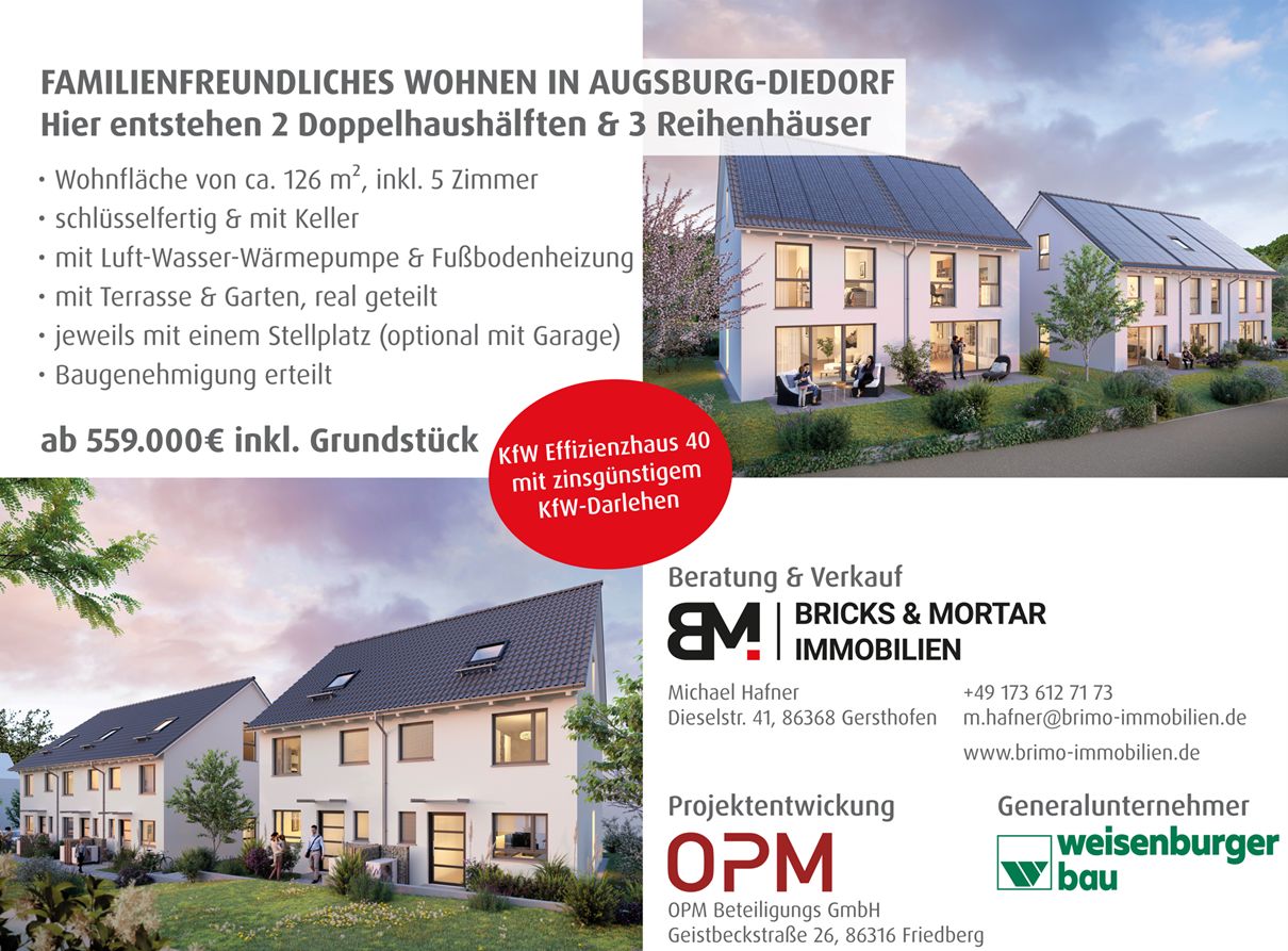 Doppelhaushälfte zum Kauf provisionsfrei 626.000 € 5 Zimmer 126,2 m²<br/>Wohnfläche 214,9 m²<br/>Grundstück Diedorf Diedorf 86420