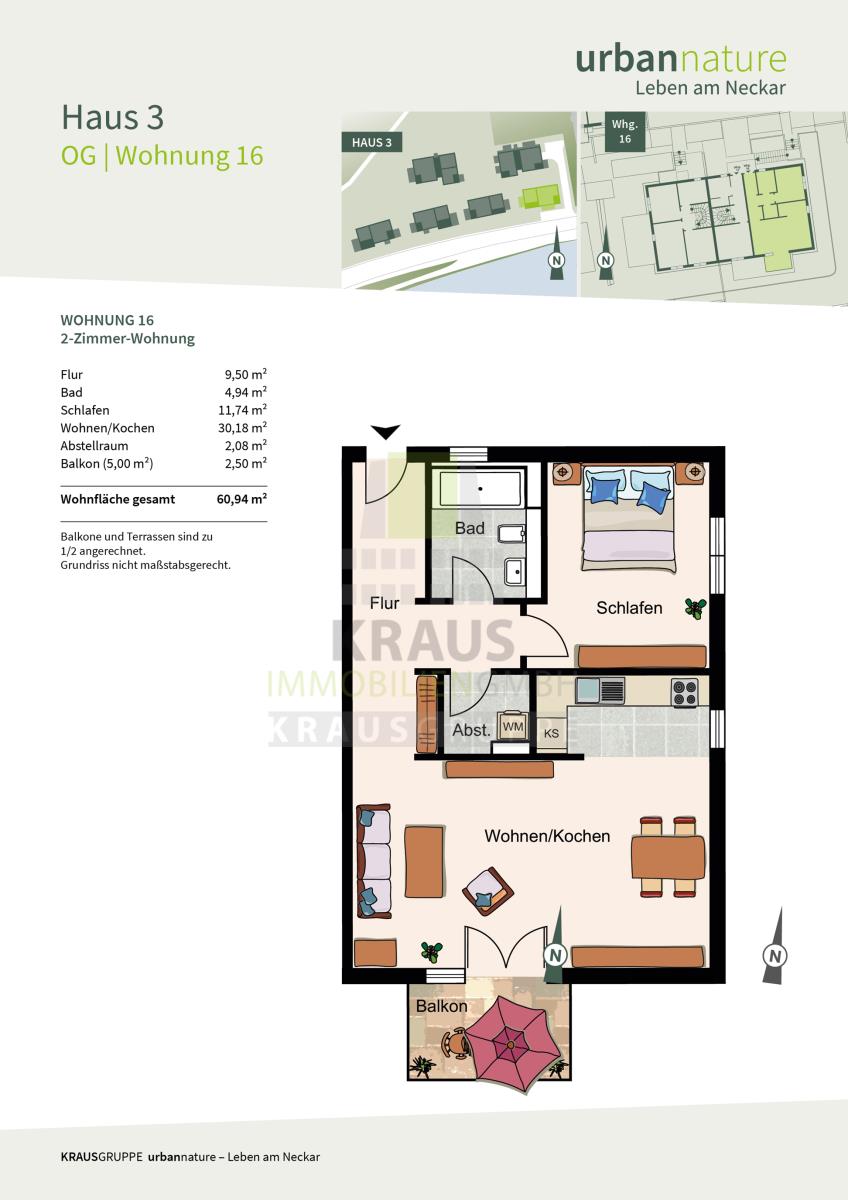 Wohnung zum Kauf provisionsfrei 549.000 € 2 Zimmer 60,9 m²<br/>Wohnfläche 1.<br/>Geschoss Ziegelhausen - West Heidelberg 69118