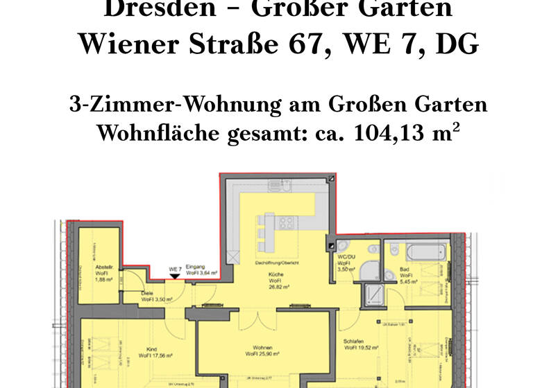 Wohnung zum Kauf 515.444 € 3 Zimmer 104,1 m²<br/>Wohnfläche Dachgeschoss, 2.<br/>Geschoss ab sofort<br/>Verfügbarkeit Wiener Straße 67 Seevorstadt-Ost/Großer Garten Dresden 01219
