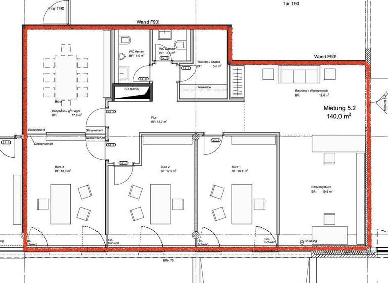 Bürofläche zur Miete 17,50 € 140 m² Bürofläche Kreideberg Lüneburg 21339