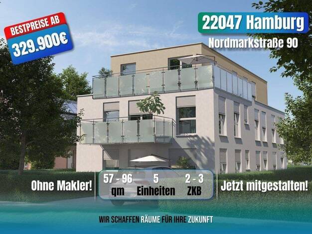 Terrassenwohnung zum Kauf provisionsfrei 329.900 € 2 Zimmer 57 m² frei ab 30.06.2027 Nordmarkstraße 90 Tonndorf Hamburg 22047