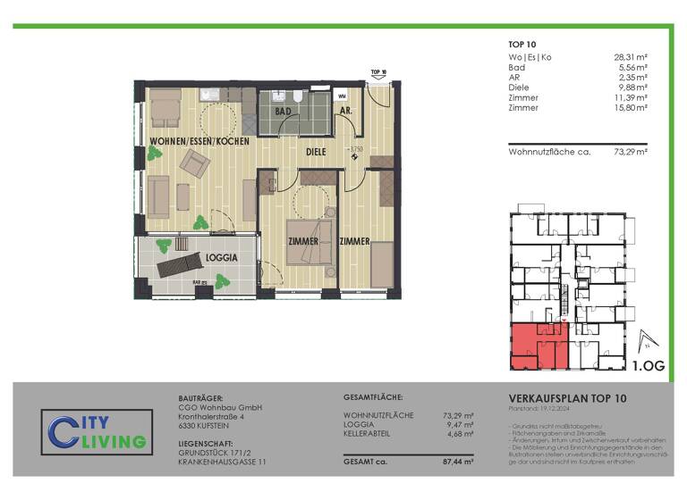 Wohnung zum Kauf - Erstbezug provisionsfrei 3 Zimmer 73,3 m²<br/>Wohnfläche 1.<br/>Geschoss Krankenhausgasse 11 Kufstein 6330