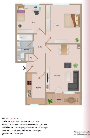 Wohnung zur Miete 560 € 3 Zimmer 78 m²<br/>Wohnfläche 2.<br/>Geschoss 01.03.2025<br/>Verfügbarkeit Obrighoven-Lackhausen Wesel 46485