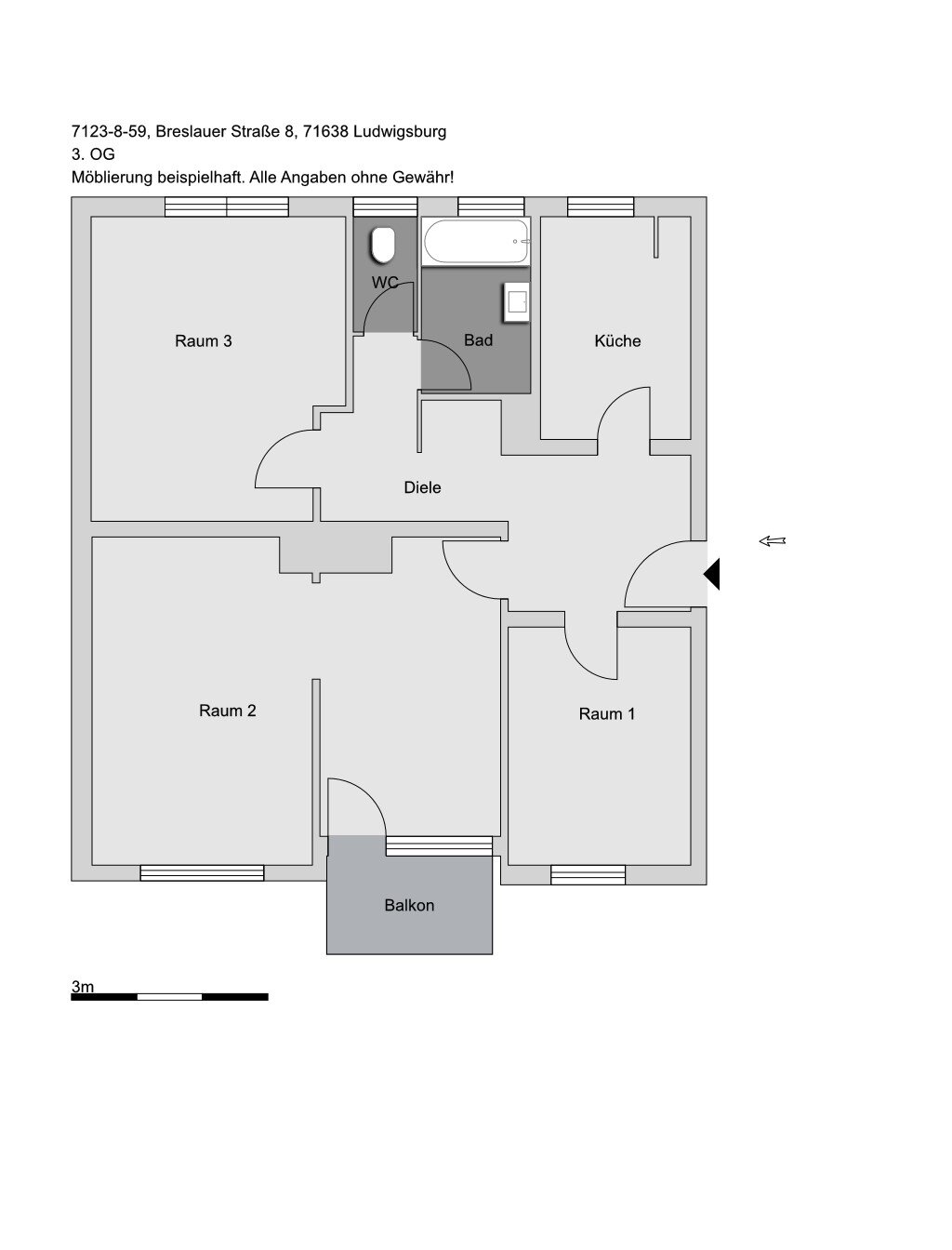 Wohnung zur Miete 1.025 € 3 Zimmer 81,9 m²<br/>Wohnfläche 3.<br/>Geschoss 01.01.2025<br/>Verfügbarkeit Breslauer Straße 8 Ludwigsburg - Ost Ludwigsburg 71638