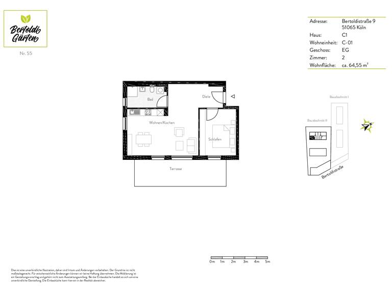 Wohnung zur Miete 1.100 € 2 Zimmer 65,2 m² EG frei ab 01.05.2026 Bertoldistraße 9 Mülheim Köln 51065