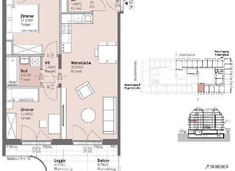 Wohnung zum Kauf - Erstbezug 501.300 € 3 Zimmer 63,3 m² frei ab 30.06.2028 Wien,Brigittenau 1200