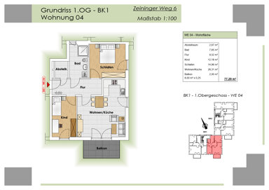 Wohnung zur Miete 424 € 3 Zimmer 77,3 m² 1. Geschoss Zeininger Weg 6 Wörth Wörth an der Donau 93086