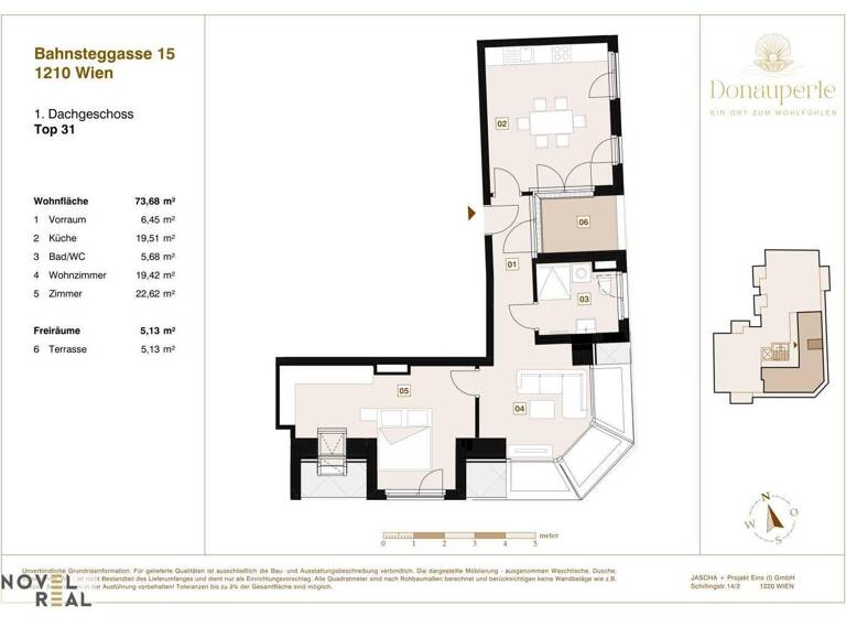 Wohnung zum Kauf - Erstbezug 629.000 € 2 Zimmer 73,7 m² 5. Geschoss Wien 1210