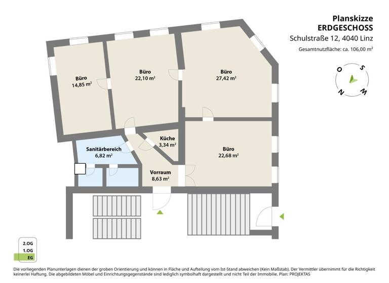 Bürofläche zur Miete 950 € 4 Zimmer 106 m² Bürofläche Schulstraße 12 Urfahr Linz 4040