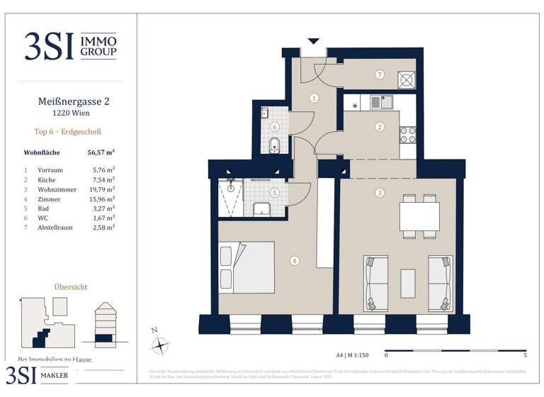 Wohnung zum Kauf - Erstbezug 285.000 € 2 Zimmer 56,6 m² EG Meißnergasse 2 Wien 1220