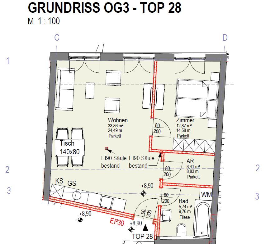 Wohnung zur Miete 900 € 2 Zimmer 55,9 m²<br/>Wohnfläche 3.<br/>Geschoss Weer 6116