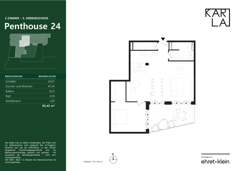 Penthouse zum Kauf 734.900 € 2 Zimmer 85,4 m²<br/>Wohnfläche 5.<br/>Geschoss Innenstadt-West Karlsruhe 76133