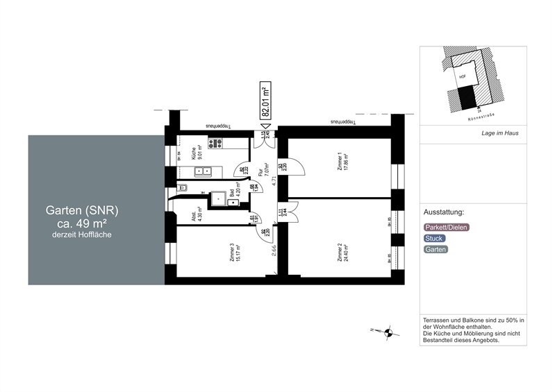 Wohnung zum Kauf als Kapitalanlage geeignet 390.000 € 3 Zimmer 81 m²<br/>Wohnfläche Rönnestr. 24 Charlottenburg Berlin 14057