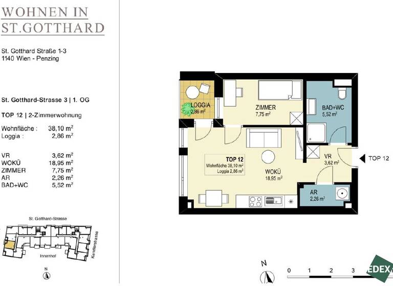 Wohnung zur Miete 816 € 2 Zimmer 38,1 m² 1. Geschoss Wien 1140