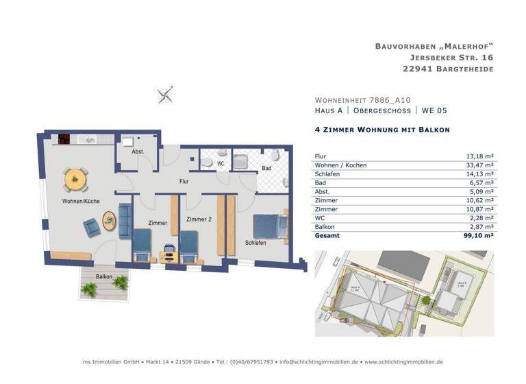 Wohnung zur Miete 1.710 € 4 Zimmer 99,1 m² 1. Geschoss frei ab sofort Bargteheide 22941