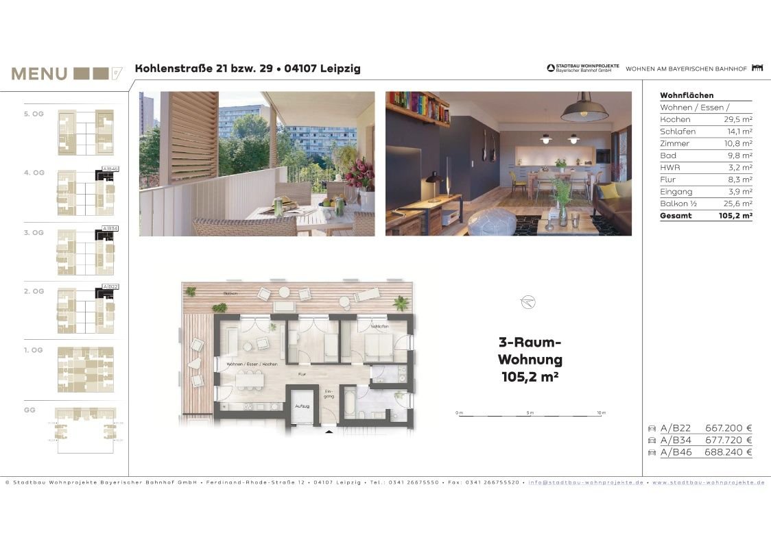 Wohnung zum Kauf provisionsfrei als Kapitalanlage geeignet 652.240 € 3 Zimmer 105,2 m²<br/>Wohnfläche Kohlenstraße 29 Zentrum - Süd Leipzig 04107