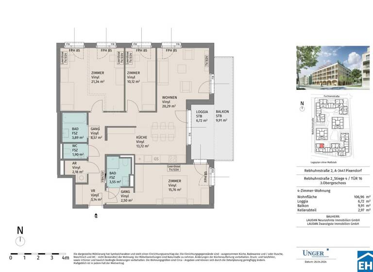 Wohnung zur Miete - Erstbezug 1.089 € 4 Zimmer 107 m² 3. Geschoss Rebhuhnstraße Pixendorf 3451