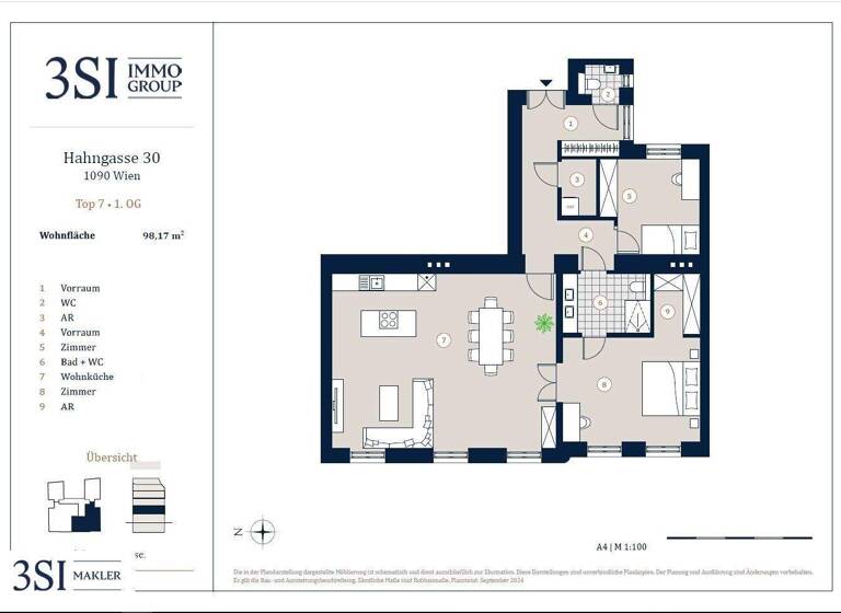 Wohnung zum Kauf - Erstbezug 960.000 € 3 Zimmer 98,2 m² 1. Geschoss Hahngasse 30 Wien 1090