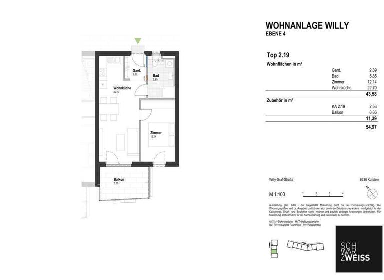 Wohnung zum Kauf - Erstbezug 329.000 € 2 Zimmer 43,6 m² 4. Geschoss Kufstein 6330