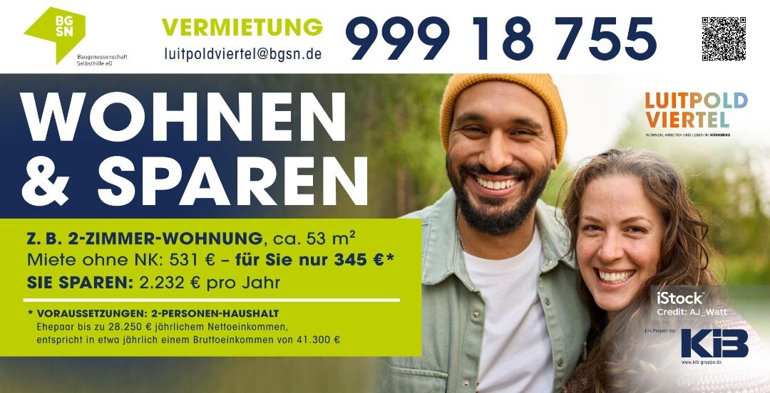 Wohnung zur Miete nur mit Wohnberechtigungsschein 735,13 € 3 Zimmer 73,4 m²<br/>Wohnfläche 5.<br/>Geschoss ab sofort<br/>Verfügbarkeit Scharrerstr. 1a Ludwigsfeld Nürnberg 90478