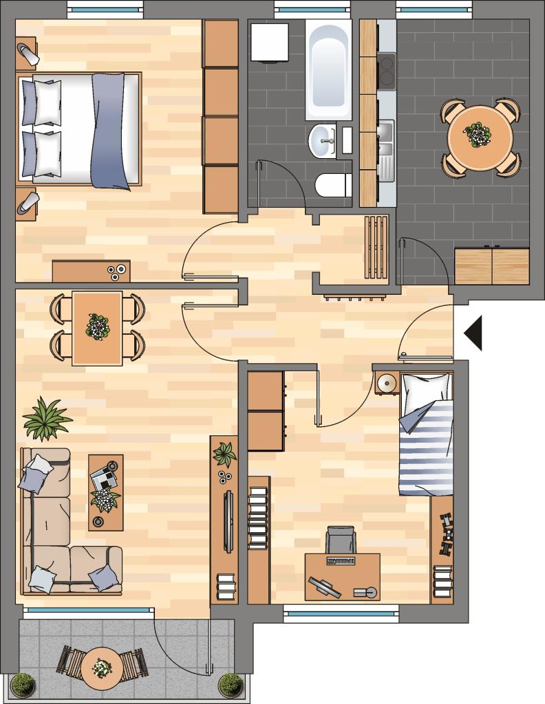 Wohnung zur Miete 675 € 3 Zimmer 71,4 m²<br/>Wohnfläche 1.<br/>Geschoss Warnowstraße 3 Weinberg Braunschweig 38120