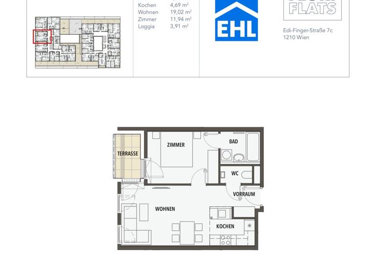 Wohnung zum Kauf - Erstbezug 236.652 € 2 Zimmer 43,8 m² 2. Geschoss Edi-Finger-Straße Wien 1210