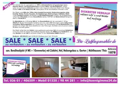 Wohn- und Geschäftshaus zum Kauf als Kapitalanlage geeignet 649.000 € 582,9 m² 1.517 m² Grundstück Mühlhausen Mühlhausen/Thüringen 99974
