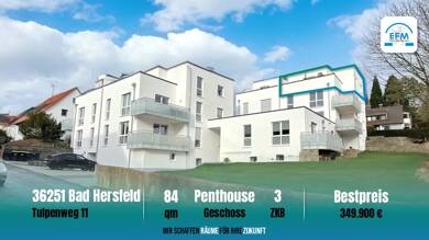 Penthouse zum Kauf provisionsfrei als Kapitalanlage geeignet 349.900 € 3 Zimmer 84 m² Tulpenweg 11 (Laufweg Klinikum Bad Hersfeld) Bad Hersfeld Bad Hersfeld 36251