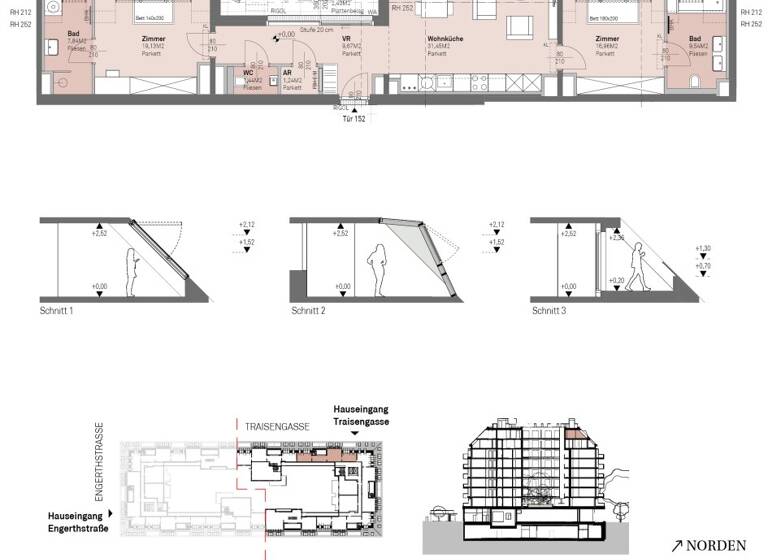 Wohnung zum Kauf - Erstbezug 1.139.300 € 3 Zimmer 97,3 m² 8. Geschoss frei ab 30.06.2028 Traisengasse 20-22 Wien 1200