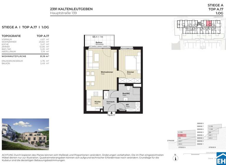 Wohnung zum Kauf - Erstbezug 233.796 € 2 Zimmer 51,2 m² 1. Geschoss Hauptstraße Kaltenleutgeben 2391