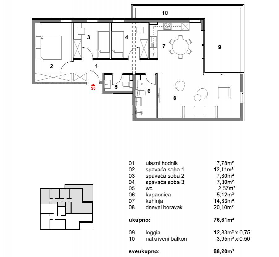 Wohnung zum Kauf 1.000 € 3 Zimmer 88 m²<br/>Wohnfläche Dubrovnik 20000