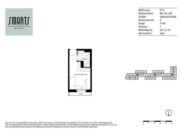 Studio zur Miete 510 € 1 Zimmer 20,1 m² 4. Geschoss frei ab 16.04.2026 Stephanstraße 5 St Peter Nürnberg 90478