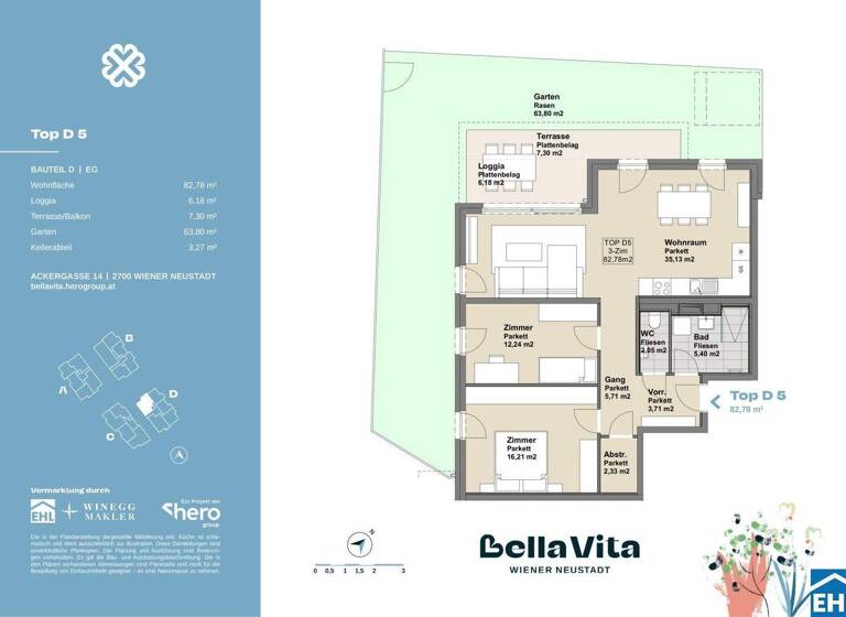 Wohnung zum Kauf - Erstbezug 384.900 € 3 Zimmer 82,8 m² EG Ackergasse Wiener Neustadt 2700