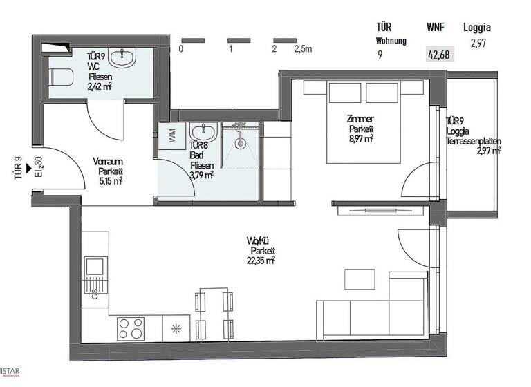 Wohnung zum Kauf - Erstbezug 229.000 € 2 Zimmer 45,7 m² 2. Geschoss frei ab sofort Wien 1220