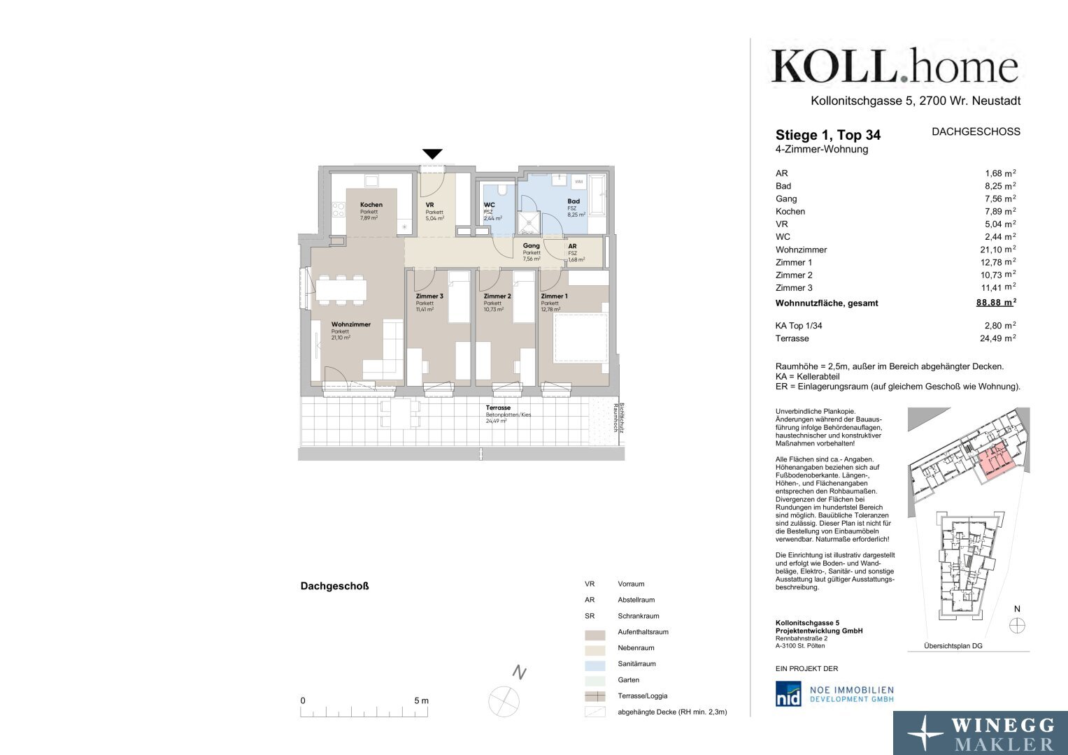 Wohnung zum Kauf provisionsfrei 474.000 € 4 Zimmer 88,9 m²<br/>Wohnfläche 4.<br/>Geschoss Kollonitschgasse 5 Wiener Neustadt 2700