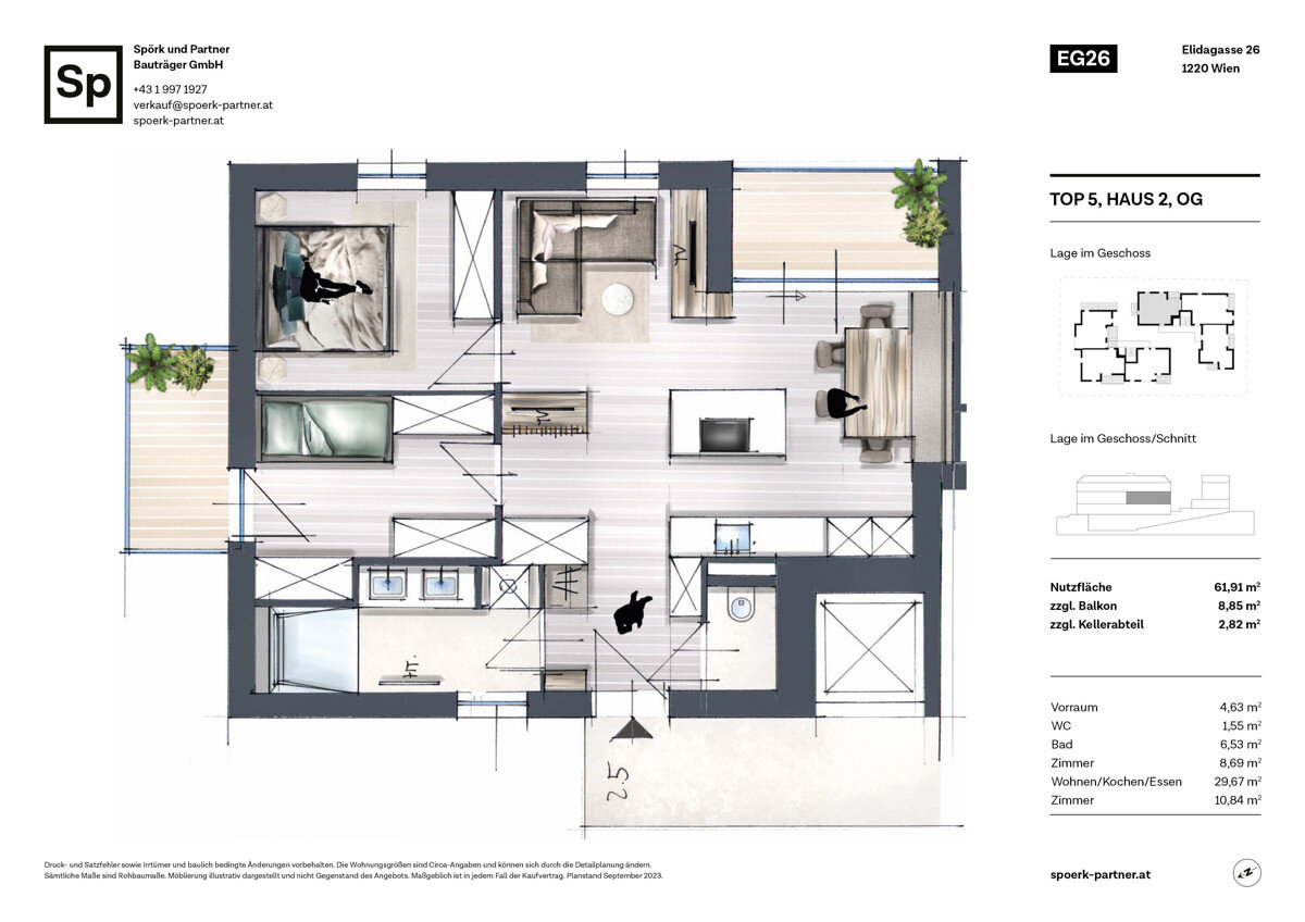 Wohnung zum Kauf 488.000 € 3 Zimmer 61,9 m²<br/>Wohnfläche 1.<br/>Geschoss Elidagasse 26 Wien 1220