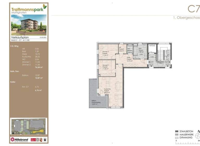 Wohnung zum Kauf 296.000 € 3 Zimmer 76 m² 1. Geschoss Mattighofen 5230