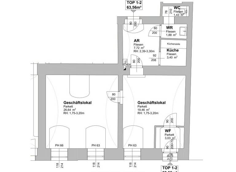 Laden zur Miete 18,88 € 2 Zimmer 63,6 m² Verkaufsfläche Laudongasse 18 Wien 1080