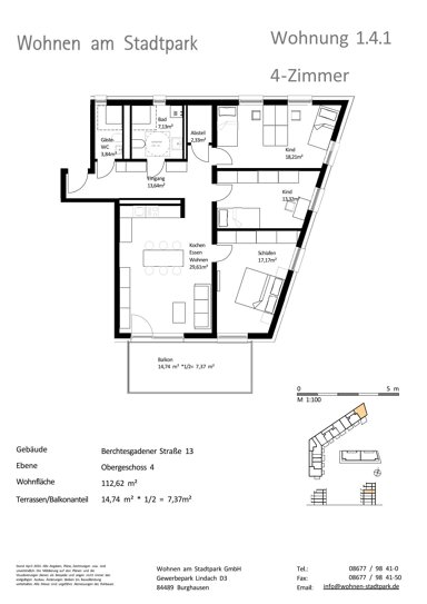 Wohnung zum Kauf provisionsfrei als Kapitalanlage geeignet 605.000 € 4 Zimmer 112,6 m² Berchtesgadener Straße 13 Burghausen Burghausen 84489