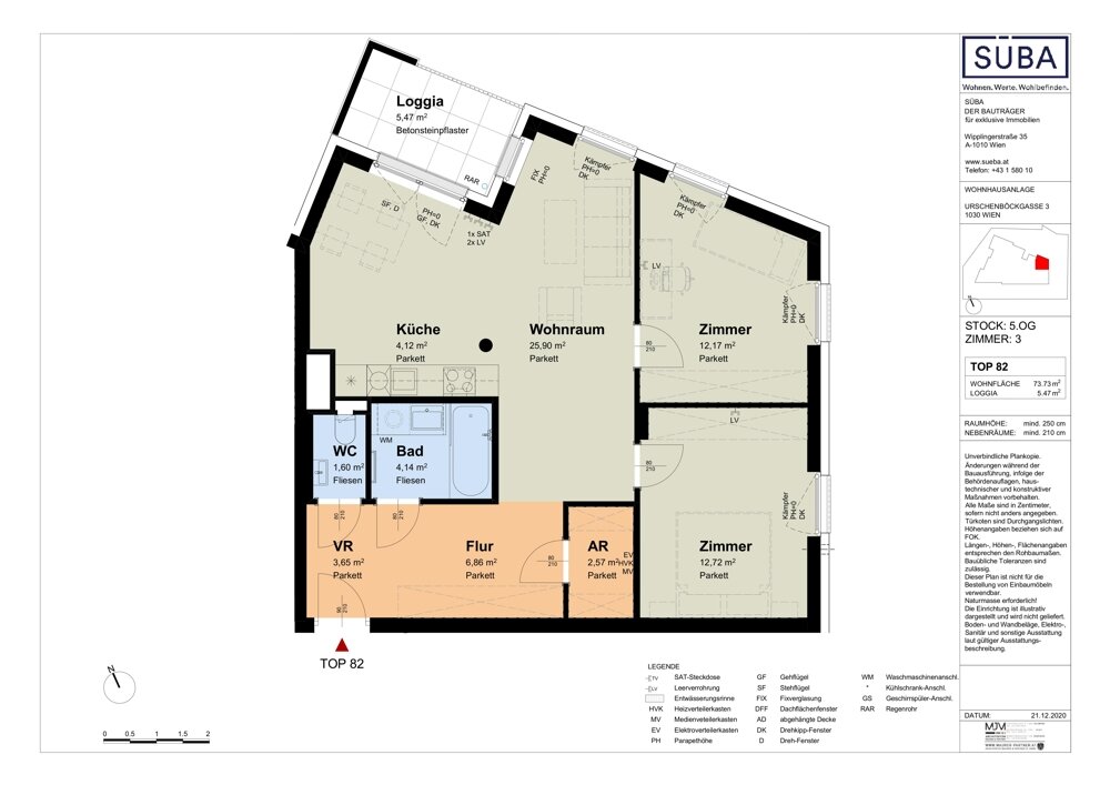 Wohnung zur Miete 1.121 € 3 Zimmer 73,7 m²<br/>Wohnfläche 5.<br/>Geschoss Urschenböckgasse 3 Wien 1030