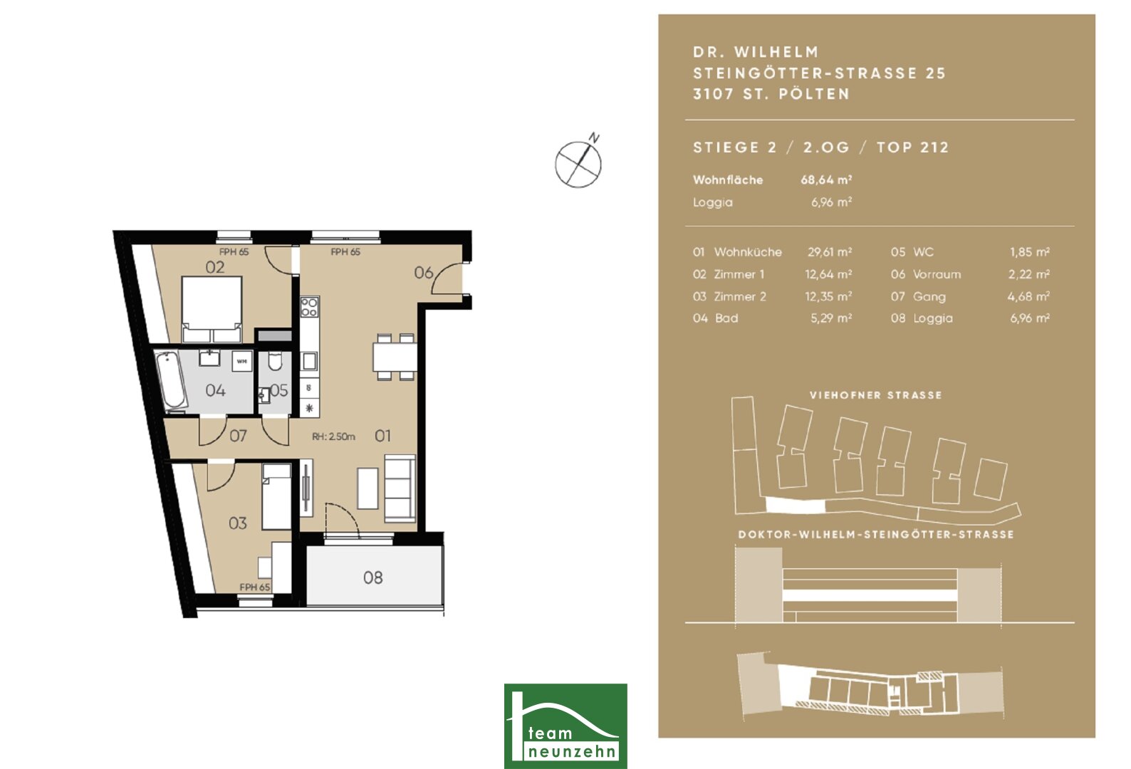 Wohnung zur Miete 638 € 3 Zimmer 68,6 m²<br/>Wohnfläche 2.<br/>Geschoss Doktor-Wilhelm-Steingötter-Straße 25 Viehofen St. Pölten 3100