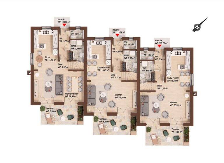 Reihenmittelhaus zur Miete - Erstbezug 1.550 € 4 Zimmer 114,7 m² 188 m² Grundstück frei ab 01.06.2026 Dorfmitte 6 D Heiligenhagen 18239