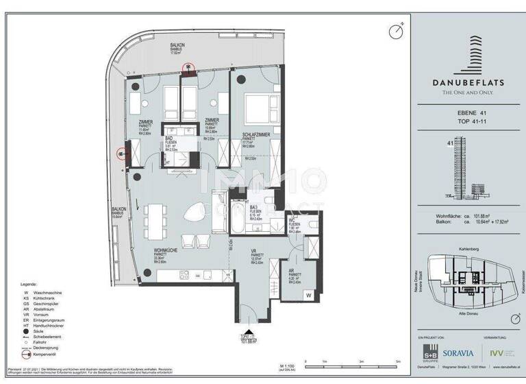 Wohnung zum Kauf - Erstbezug 2.331.500 € 4 Zimmer 101,9 m² 41. Geschoss Wagramer Straße 2 Wien 1220