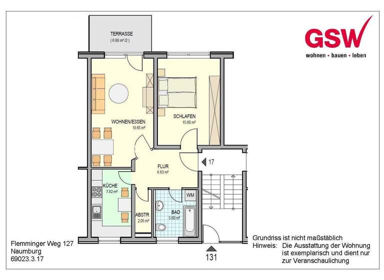 Wohnung zur Miete 398 € 2 Zimmer 61 m² 1. Geschoss frei ab sofort Flemminger Weg 131 Naumburg Naumburg (Saale) 06618