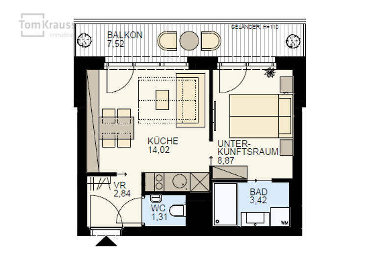 Studio zum Kauf - Erstbezug 255.024 € 2 Zimmer 30,5 m² 6. Geschoss Wien, Brigittenau 1200